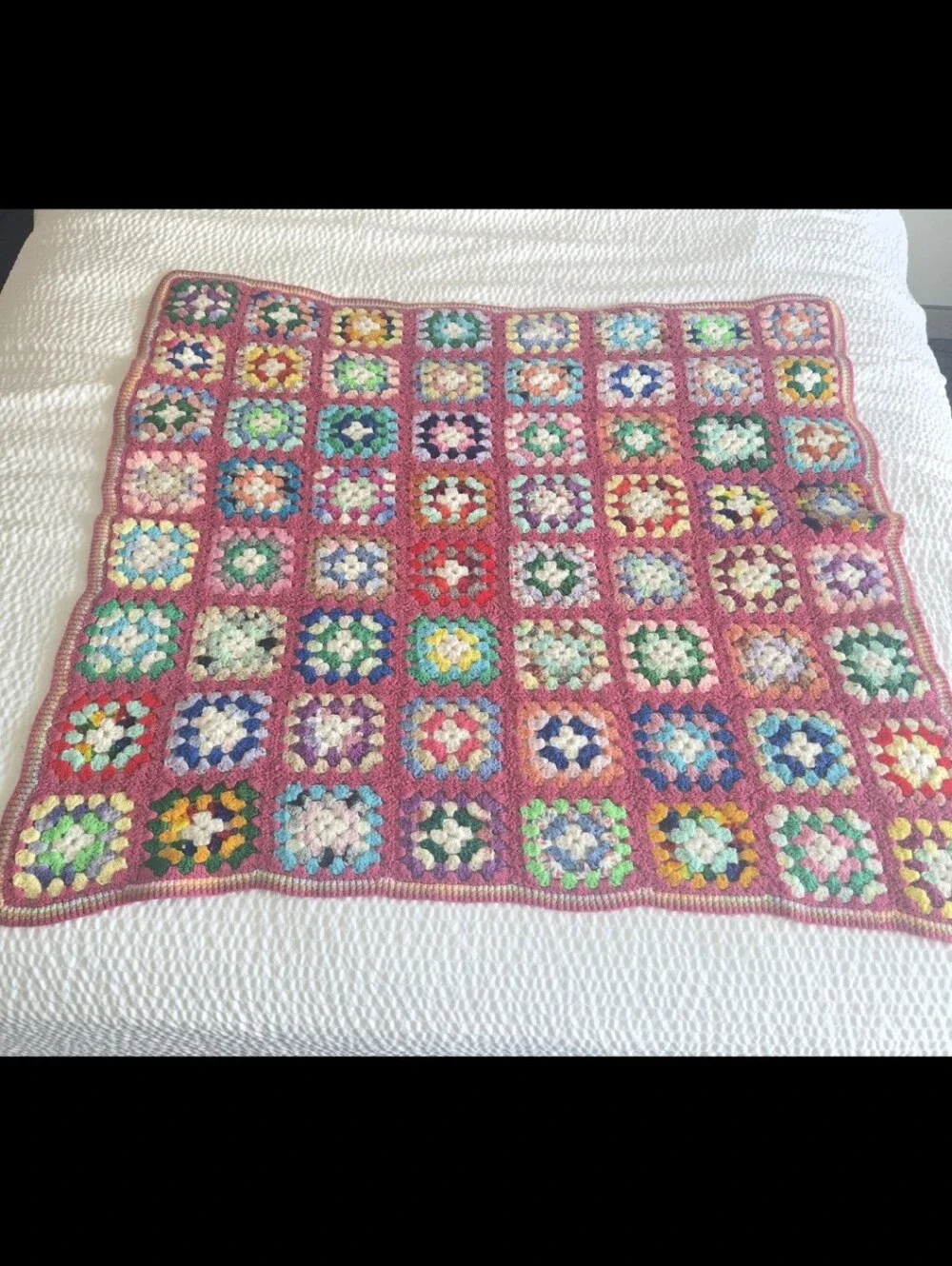 Vintage Granny Sqaures Crocheted Baby Blanket Sofa Throw Chair Blanket